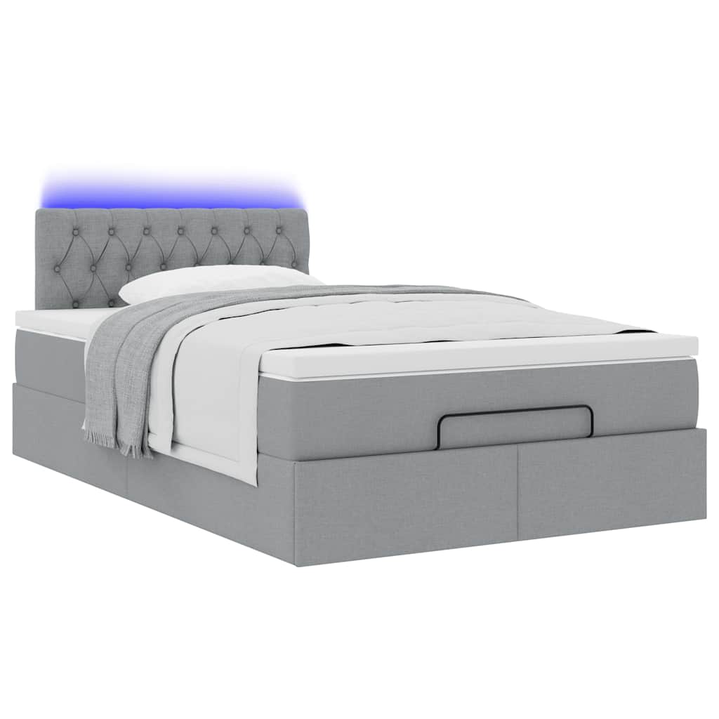 Lit ottoman avec matelas gris clair 120x200 cm tissu - XIOS