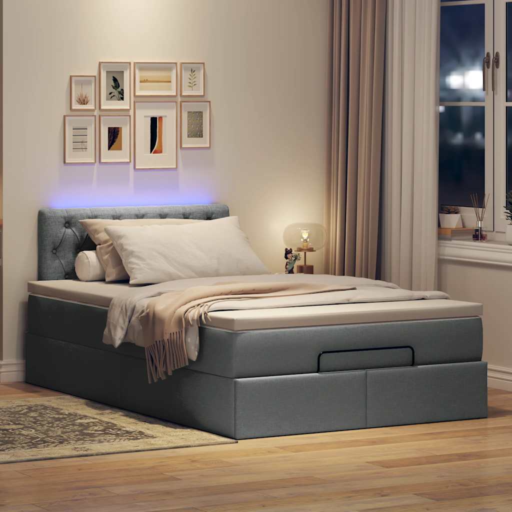 Lit ottoman avec matelas et LED gris foncé 120x200 cm tissu - XIOS
