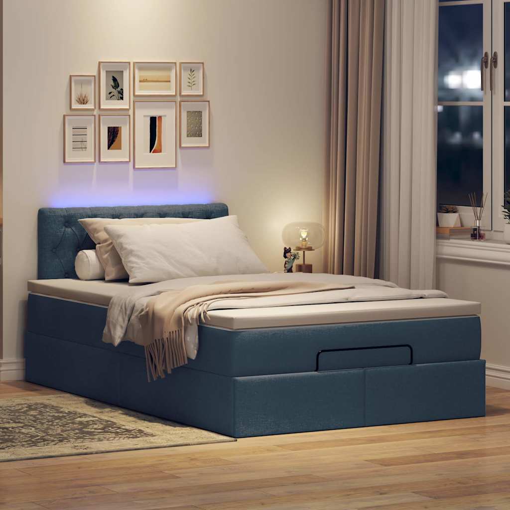 Lit ottoman avec matelas et LED Bleu 120x200 cm Tissu