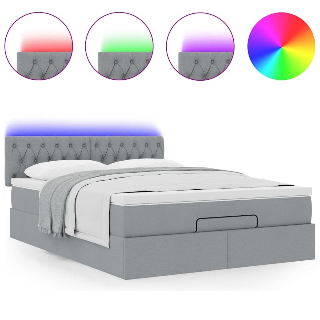 Lit ottoman avec matelas et LED gris clair 140x190 cm tissu - XIOS