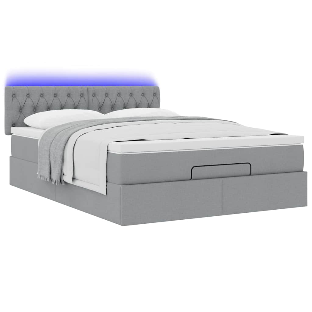 Lit ottoman avec matelas et LED gris clair 140x190 cm tissu - XIOS