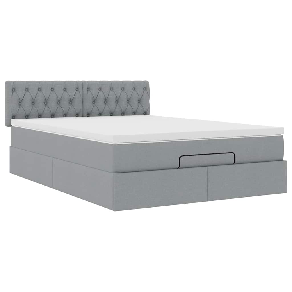 Lit ottoman avec matelas et LED gris clair 140x190 cm tissu