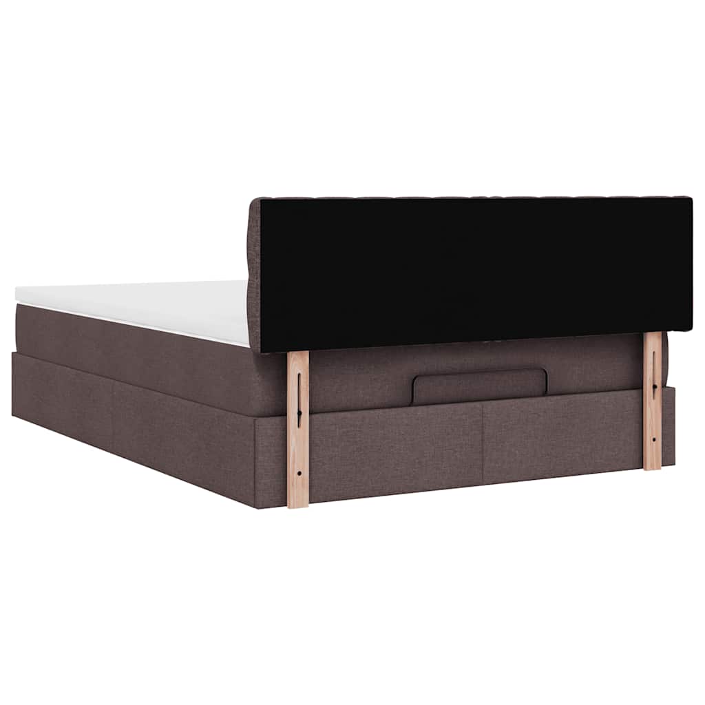 Lit ottoman avec matelas et LED marron foncé 140x190 cm tissu