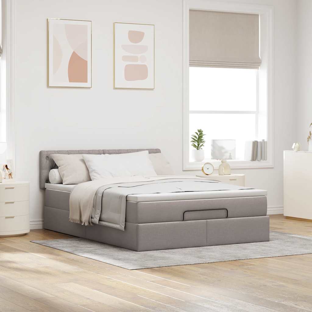 Lit ottoman avec matelas et LED taupe 140x190 cm tissu - XIOS
