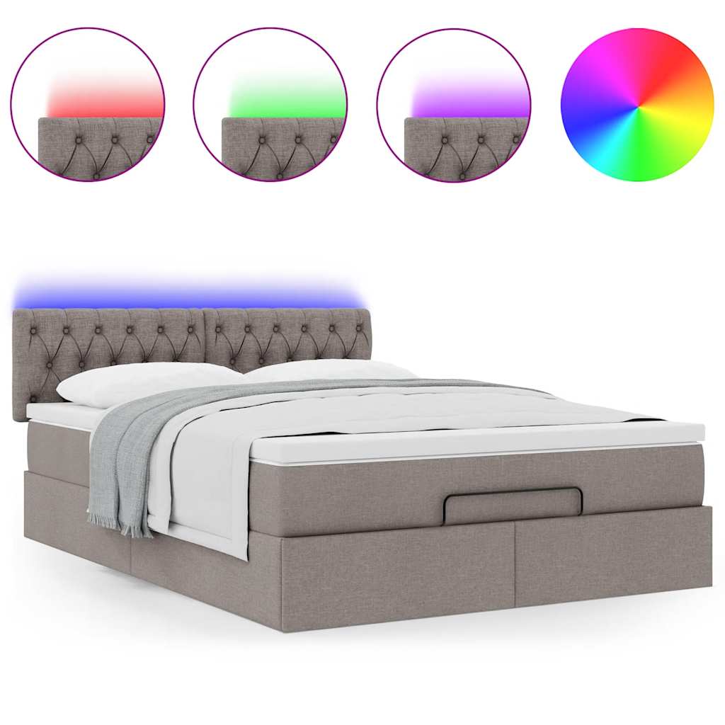 Lit ottoman avec matelas et LED taupe 140x190 cm tissu - XIOS