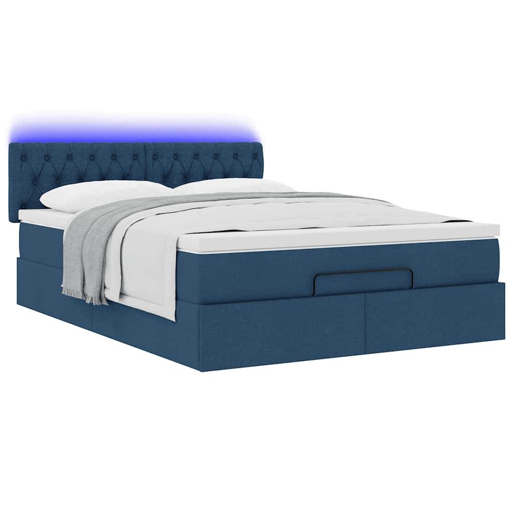 Lit ottoman avec matelas et LED bleu 140x190 cm tissu - XIOS