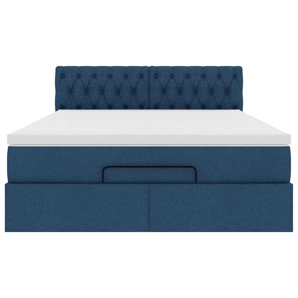 Lit ottoman avec matelas et LED bleu 140x190 cm tissu - XIOS