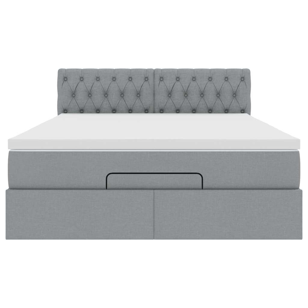 Cadre de lit ottoman et matelas gris clair 140x200 cm tissu
