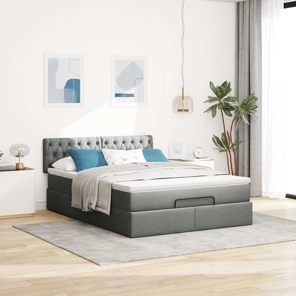 Lit ottoman avec matelas et LED gris foncé 140x200 cm tissu - XIOS