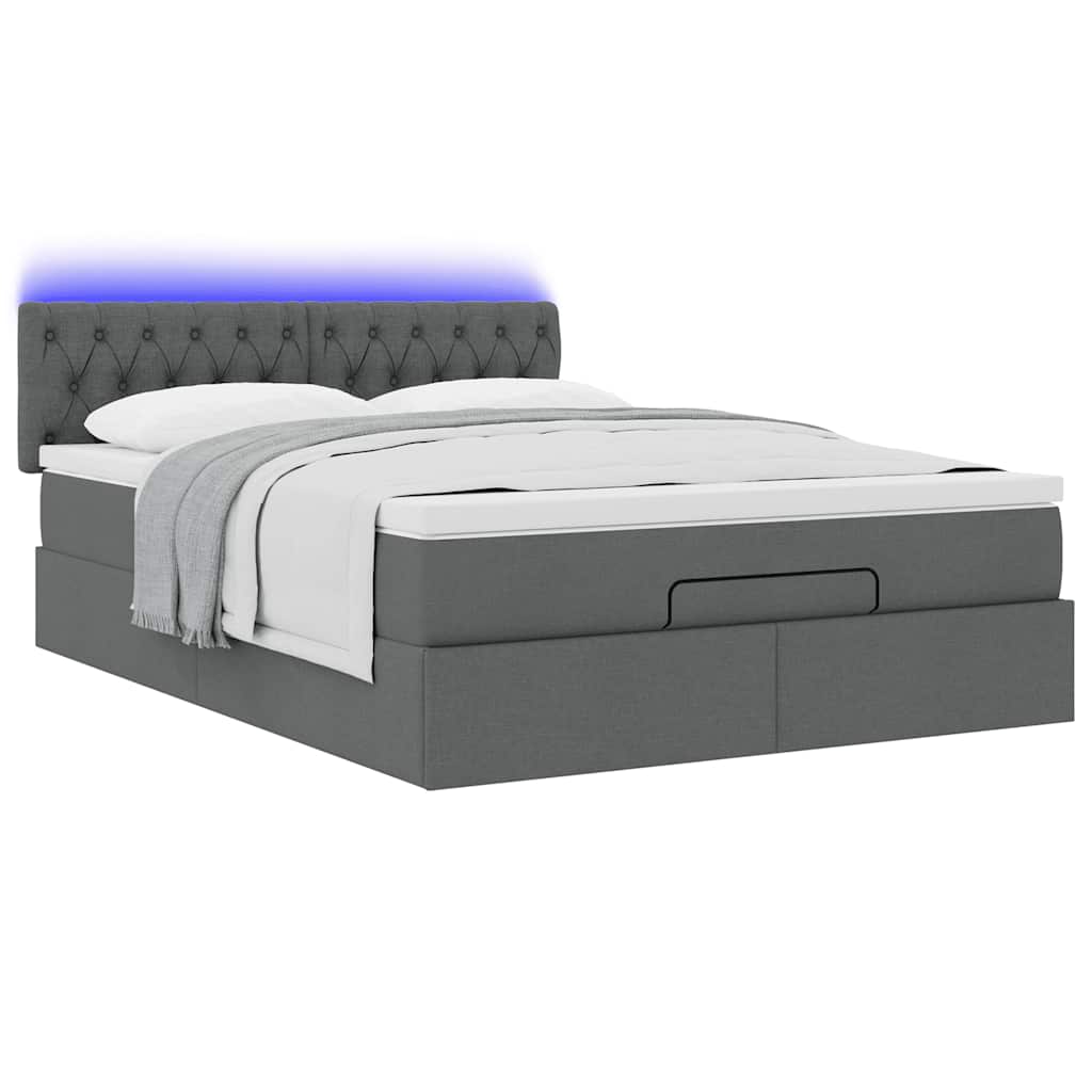 Lit ottoman avec matelas et LED gris foncé 140x200 cm tissu - XIOS