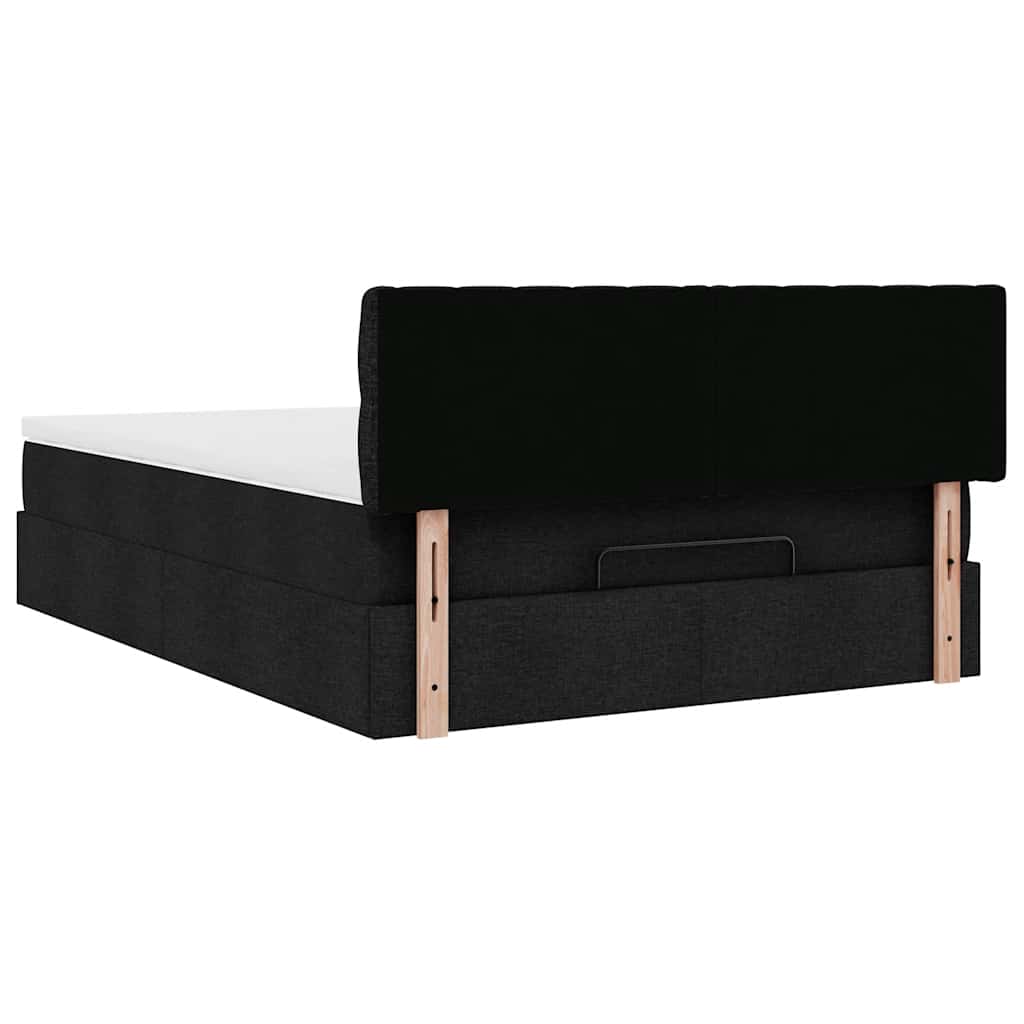 Lit ottoman avec matelas et LED noir 140x200 cm tissu
