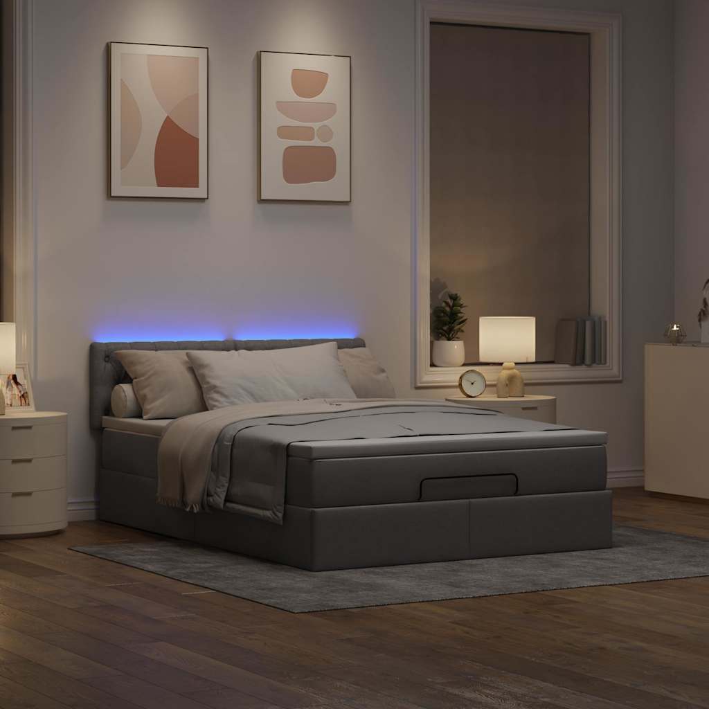 Lit ottoman avec matelas et LED taupe 140x200 cm tissu - XIOS
