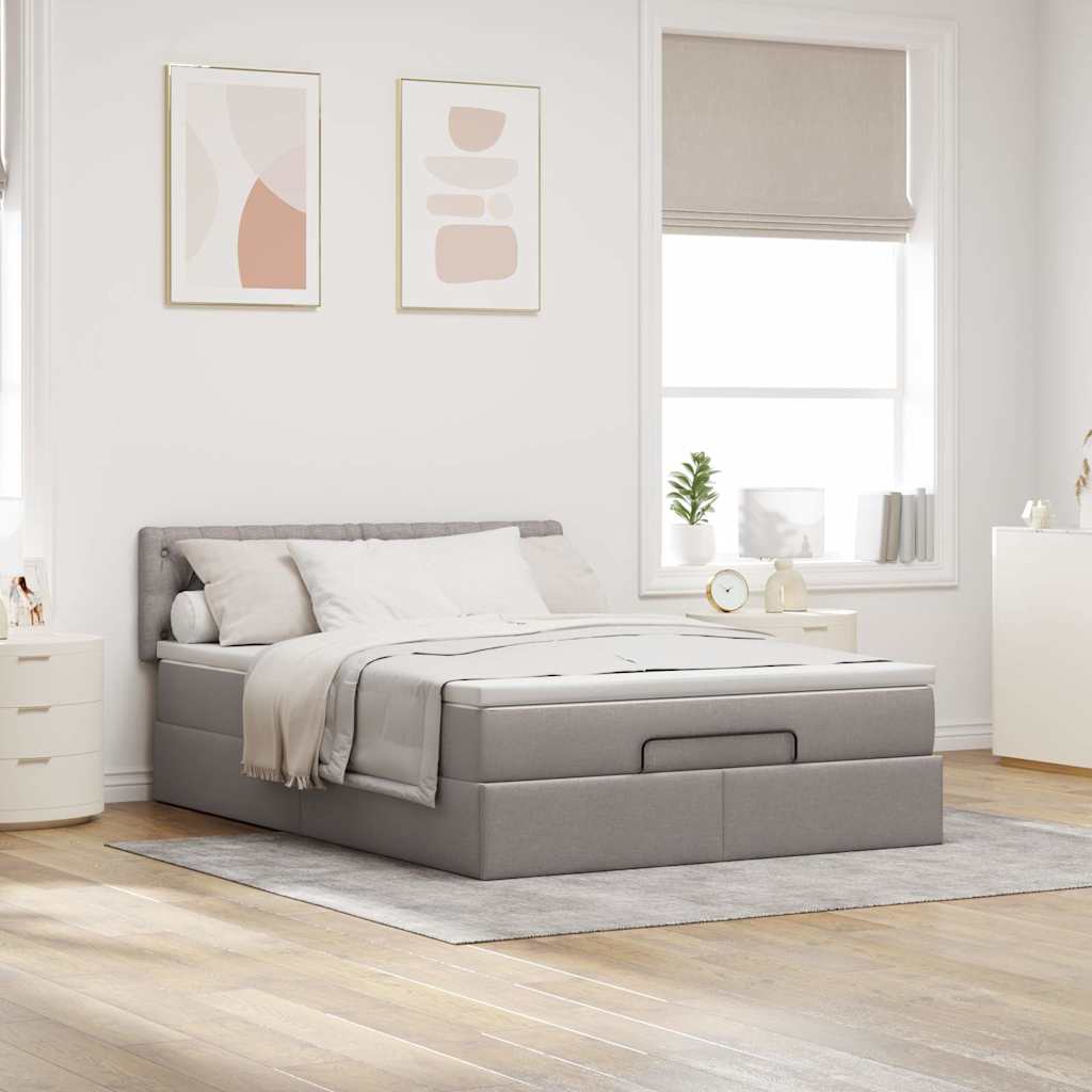 Lit ottoman avec matelas et LED taupe 140x200 cm tissu - XIOS