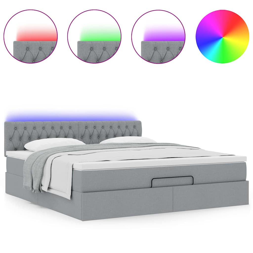 Lit ottoman avec matelas gris clair 160x200 cm tissu - XIOS