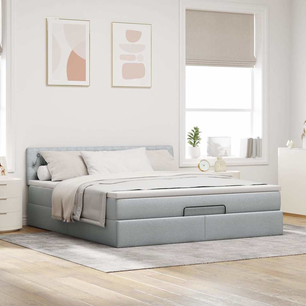 Lit ottoman avec matelas gris clair 160x200 cm tissu - XIOS