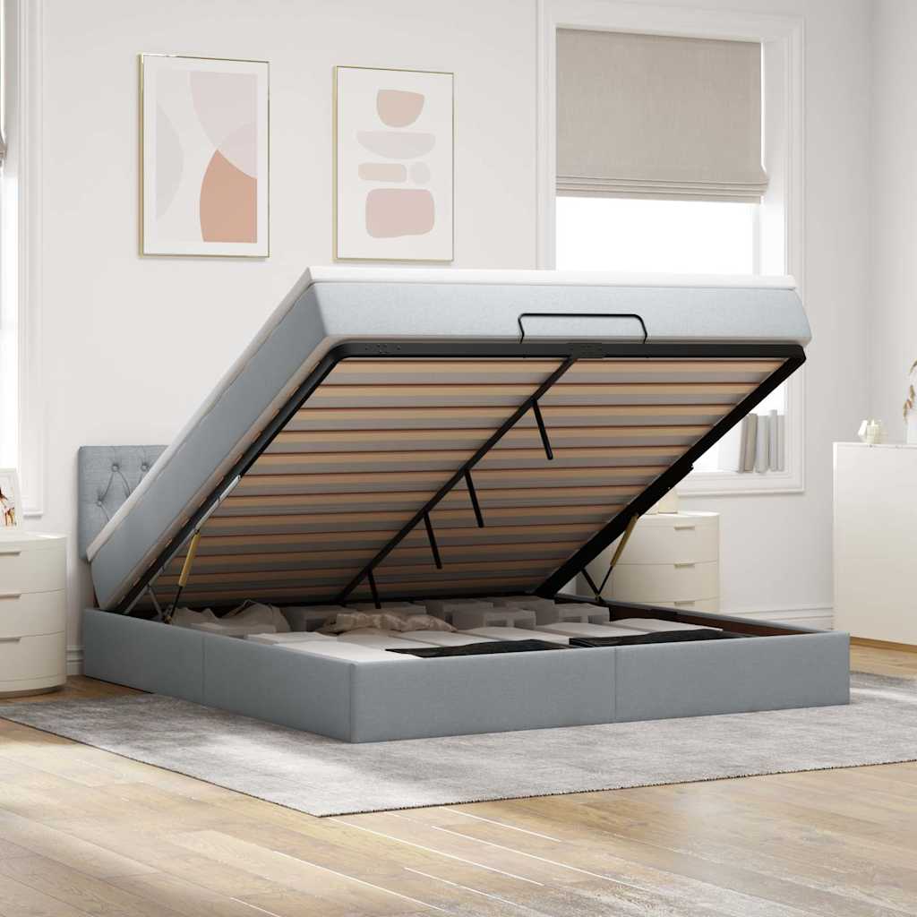 Lit ottoman avec matelas gris clair 160x200 cm tissu - XIOS