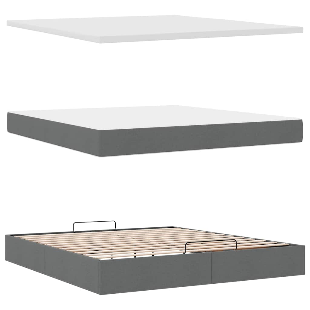 Cadre de lit ottoman avec matelas gris foncé 160x200cm tissu - XIOS