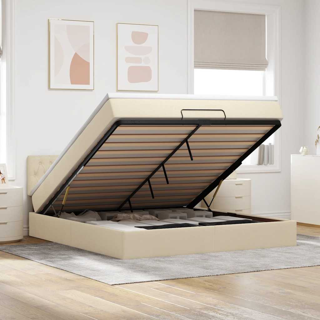Cadre de lit ottoman avec matelas crème 160x200 cm tissu - XIOS