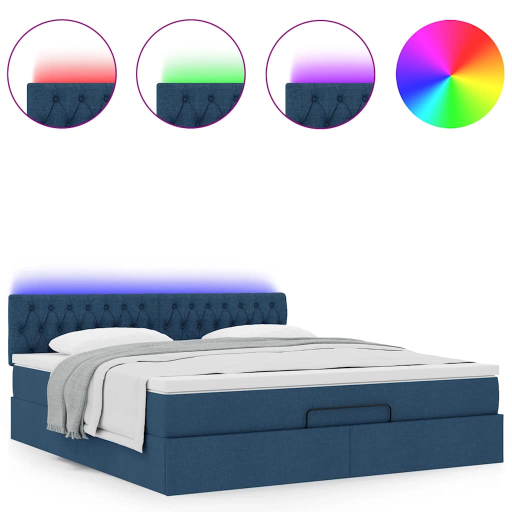Cadre de lit ottoman avec matelas bleu 160x200 cm tissu - XIOS
