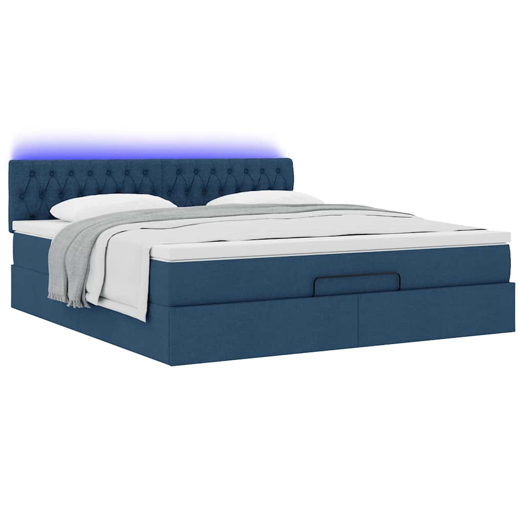 Cadre de lit ottoman avec matelas bleu 160x200 cm tissu - XIOS