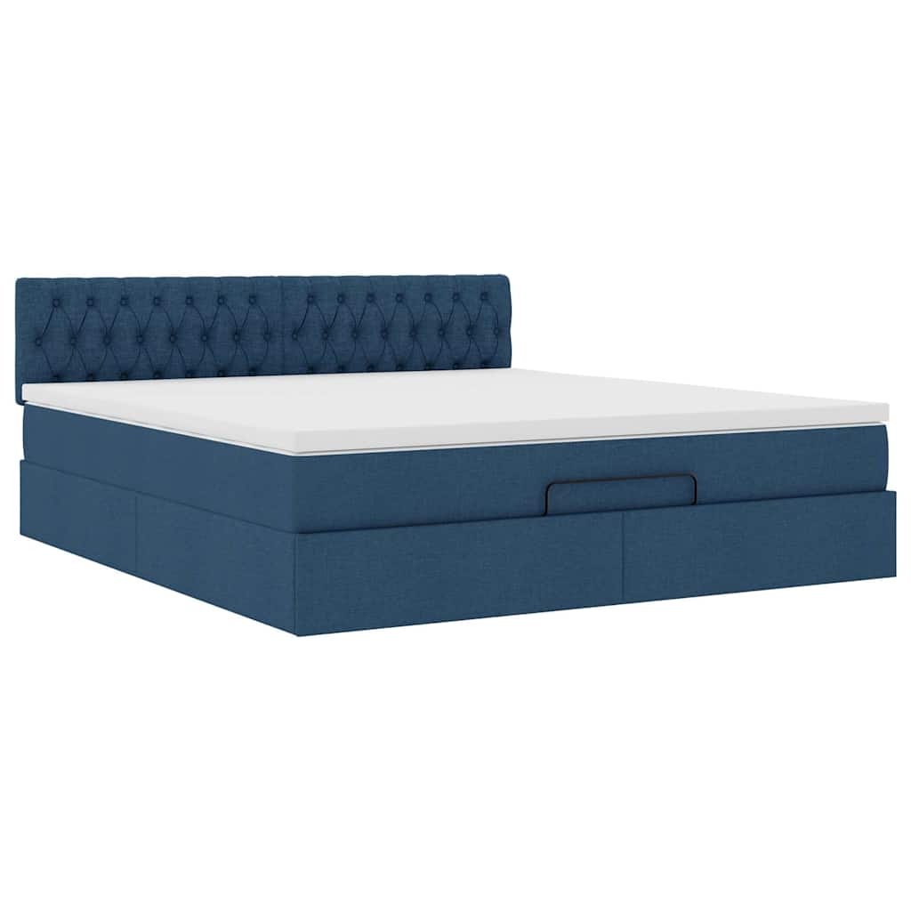 Cadre de lit ottoman avec matelas bleu 160x200 cm tissu - XIOS
