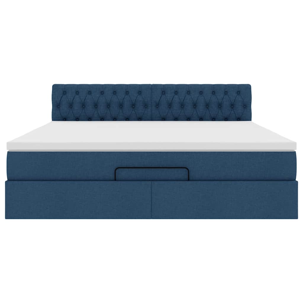 Cadre de lit ottoman avec matelas bleu 160x200 cm tissu - XIOS