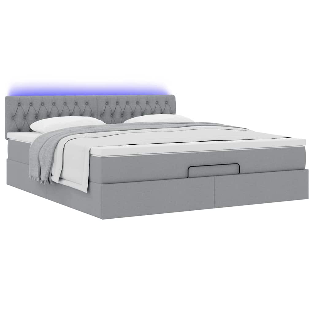 Lit ottoman avec matelas et LED Gris clair 180x200 cm tissu - XIOS