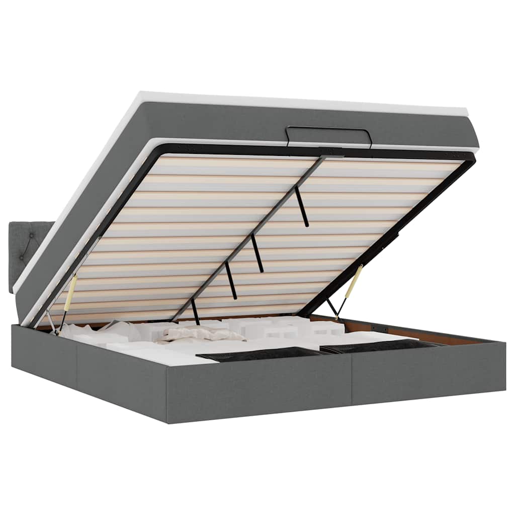 Lit ottoman avec matelas et LED Gris foncé 180x200 cm tissu - XIOS