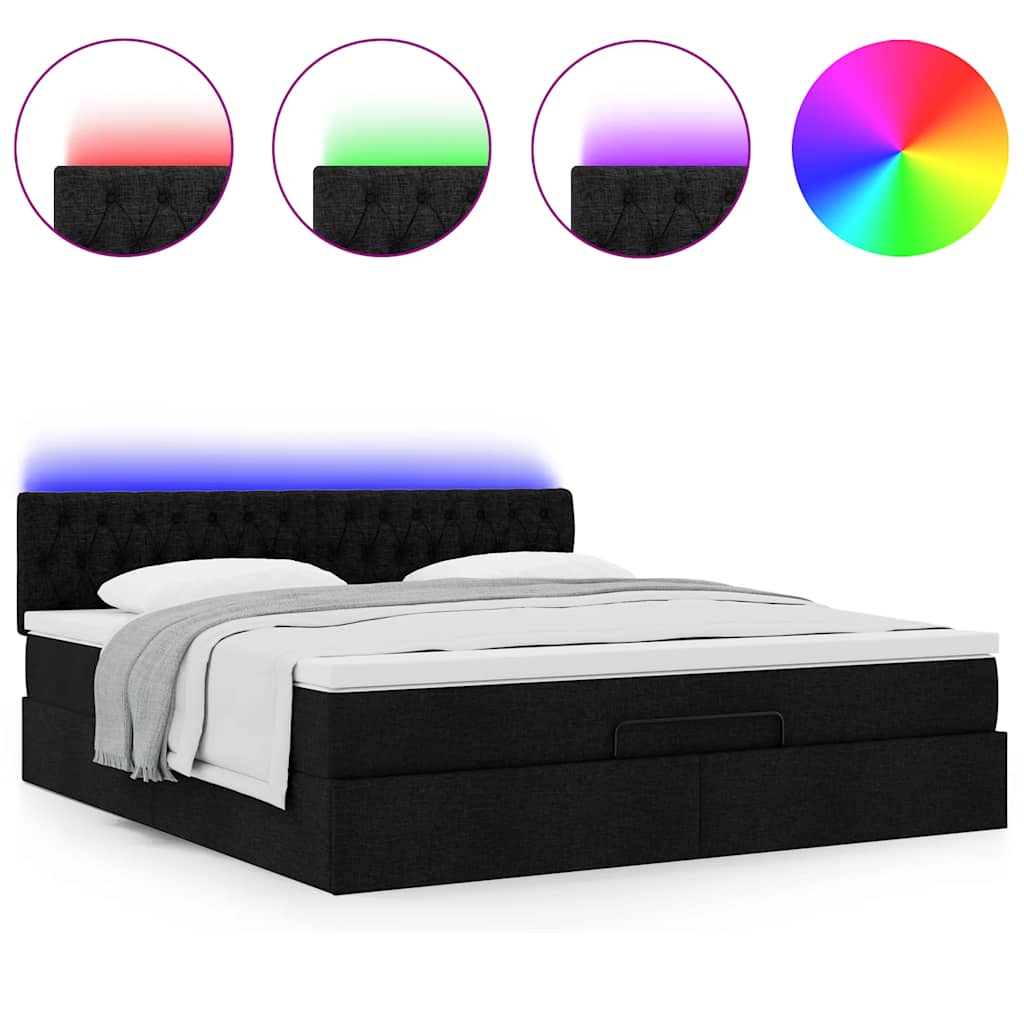 Lit ottoman avec matelas et LED Noir 180x200cm tissu - XIOS