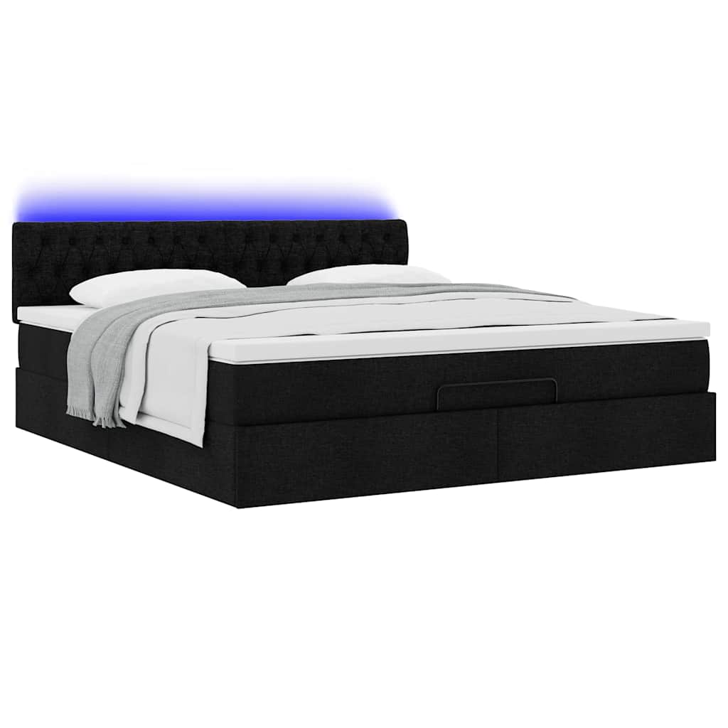 Lit ottoman avec matelas et LED Noir 180x200cm tissu - XIOS