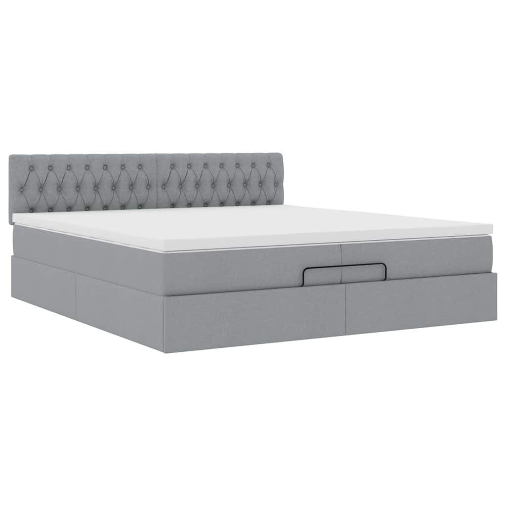 Cadre de lit ottoman et matelas gris clair 200x200cm tissu - XIOS