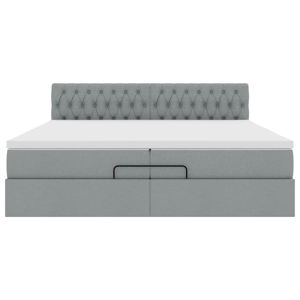 Cadre de lit ottoman et matelas gris clair 200x200cm tissu - XIOS