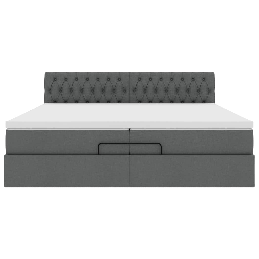 Cadre de lit ottoman avec matelas gris foncé 200x200cm tissu - XIOS