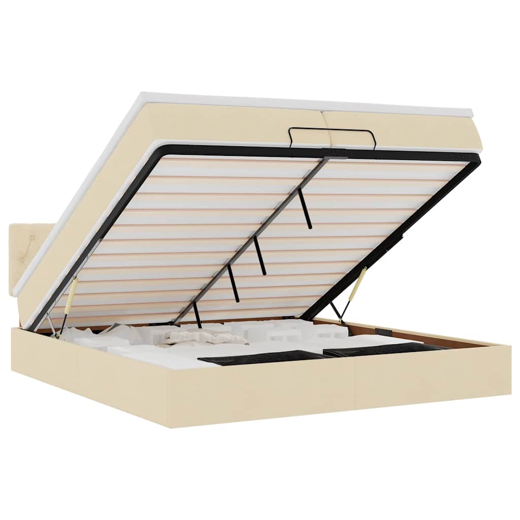 Cadre de lit ottoman avec matelas crème 200x200cm tissu - XIOS