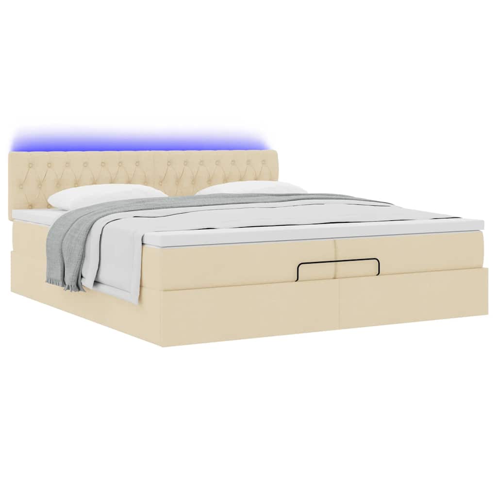 Cadre de lit ottoman avec matelas crème 200x200cm tissu - XIOS