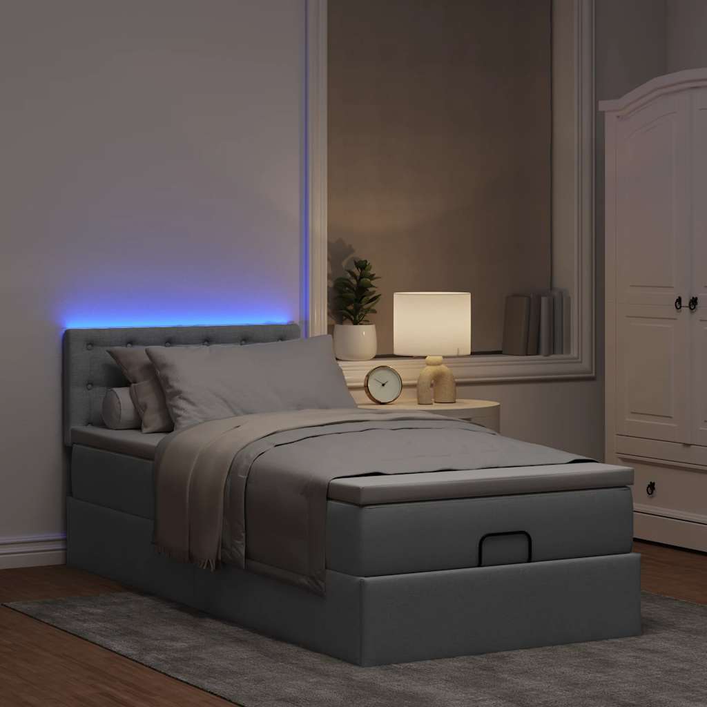 Lit ottoman avec matelas et LED Gris clair 80x200cm tissu - XIOS