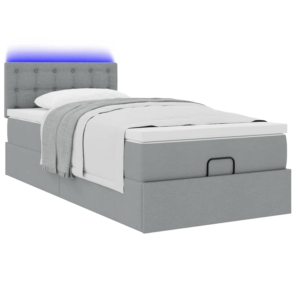 Lit ottoman avec matelas et LED Gris clair 80x200cm tissu - XIOS
