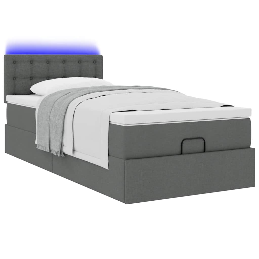 Lit ottoman avec matelas et LED Gris foncé 80x200cm tissu - XIOS