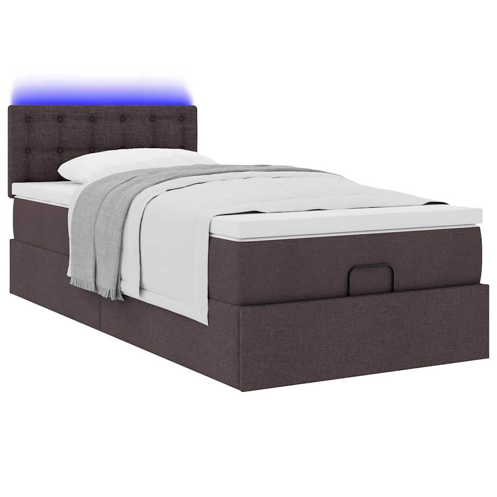 Cadre de lit ottoman avec matelas marron foncé 80x200 cm tissu - XIOS