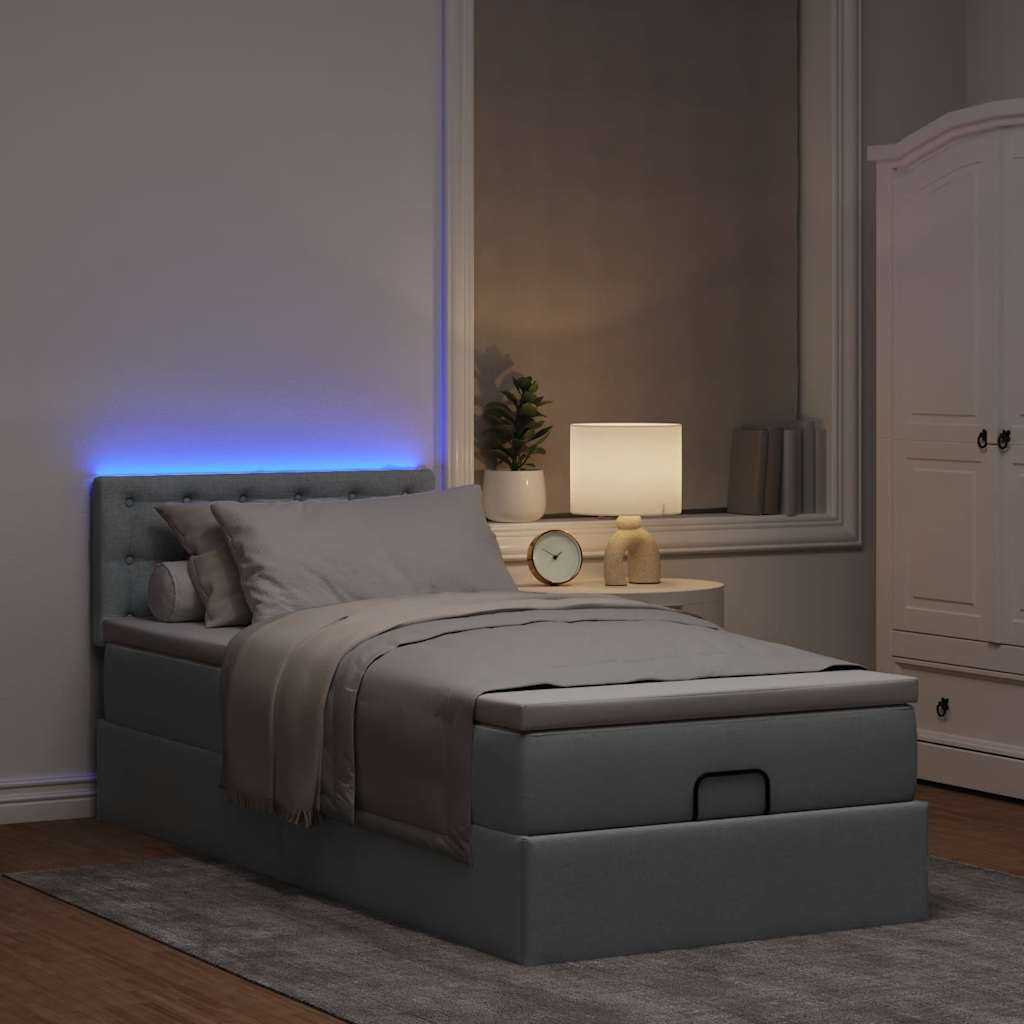 Cadre de lit ottoman et matelas gris clair 90x190 cm tissu - XIOS