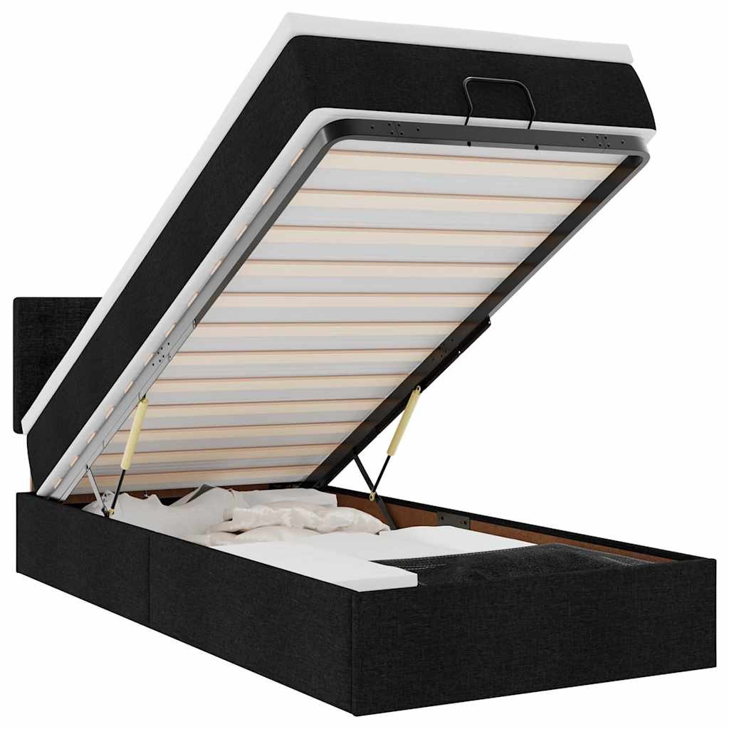 Cadre de lit ottoman avec matelas noir 90x190 cm tissu - XIOS