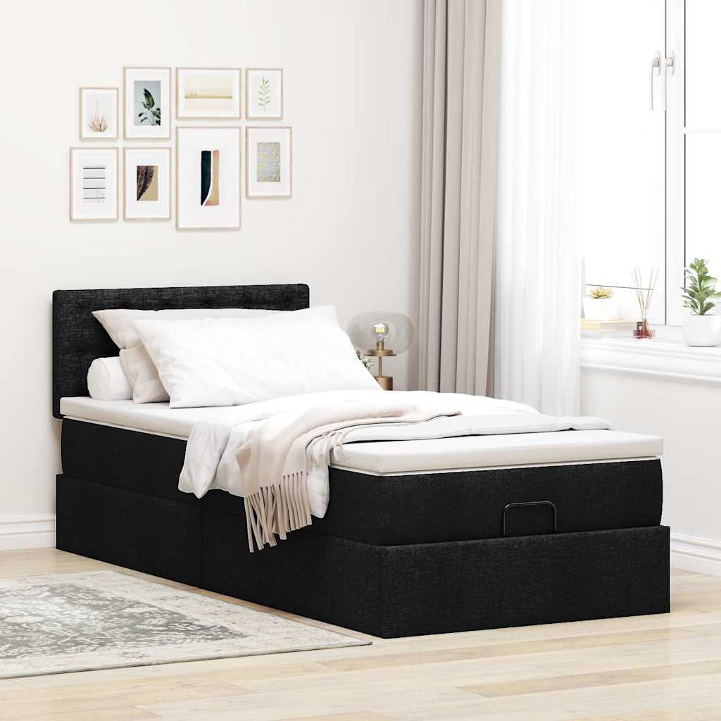 Cadre de lit ottoman avec matelas noir 90x190 cm tissu - XIOS