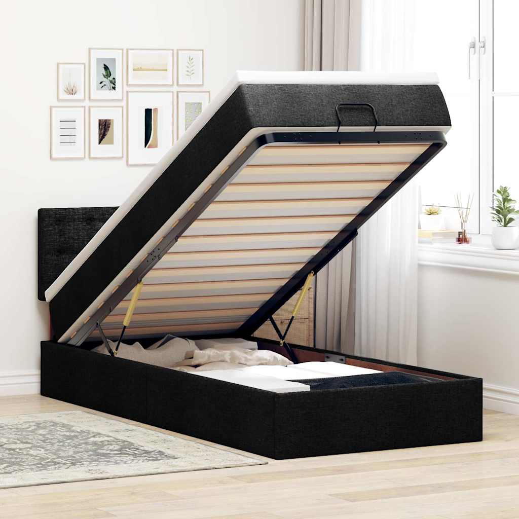 Cadre de lit ottoman avec matelas noir 90x190 cm tissu - XIOS