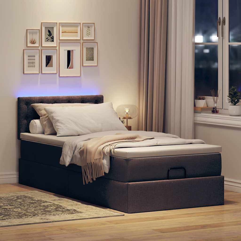Cadre de lit ottoman avec matelas marron foncé 90x190 cm tissu - XIOS