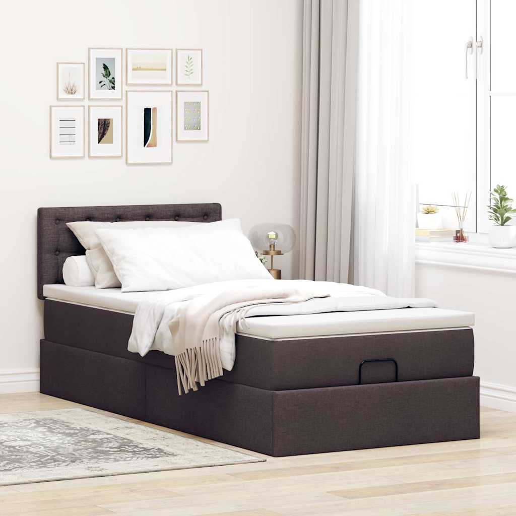 Cadre de lit ottoman avec matelas marron foncé 90x190 cm tissu - XIOS