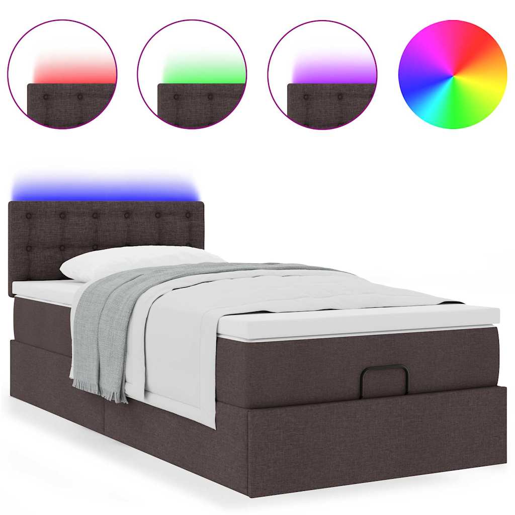Cadre de lit ottoman avec matelas marron foncé 90x190 cm tissu - XIOS