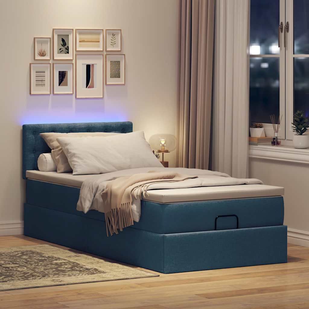 Cadre de lit ottoman avec matelas bleu 90x190 cm tissu - XIOS