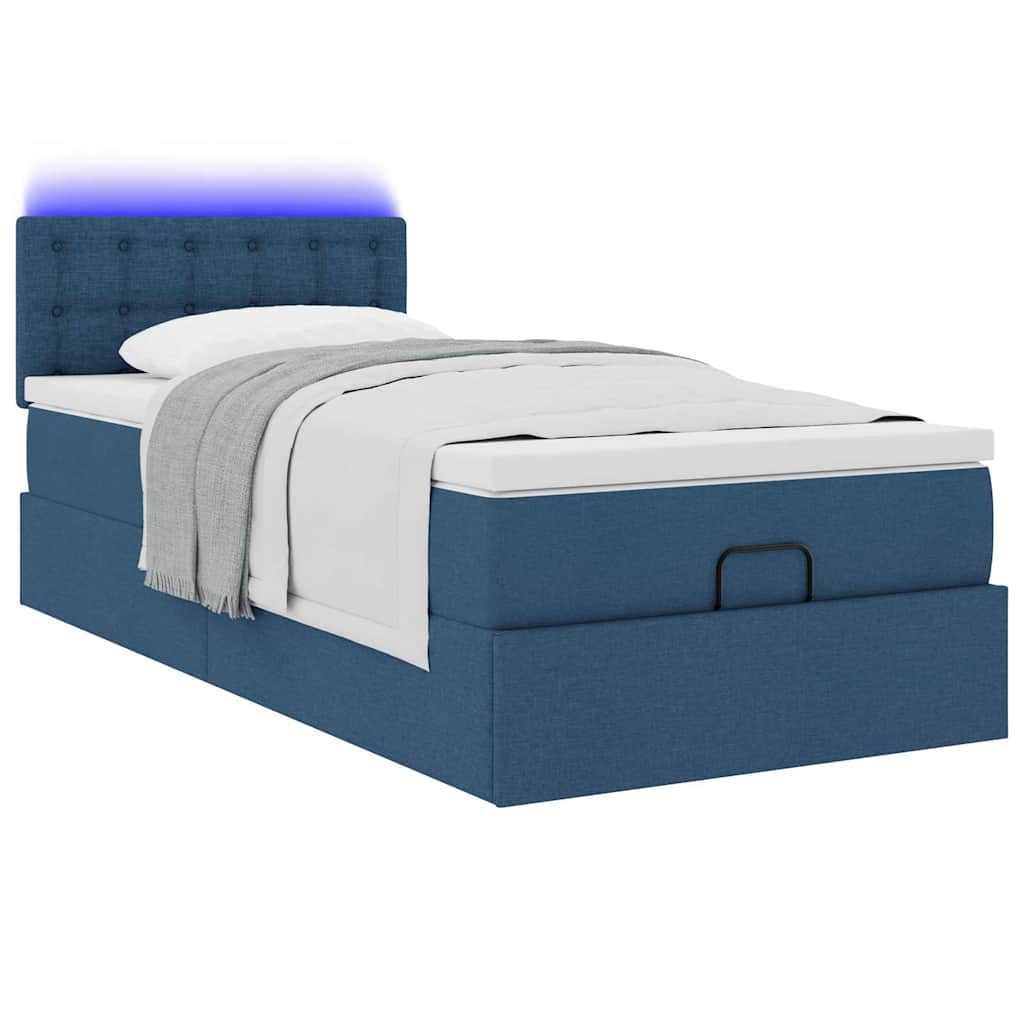 Cadre de lit ottoman avec matelas bleu 90x190 cm tissu - XIOS