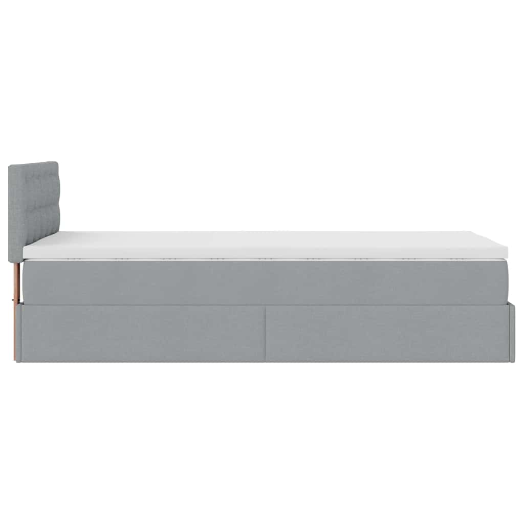 Lit ottoman avec matelas et LED gris clair 90x200 cm tissu - XIOS