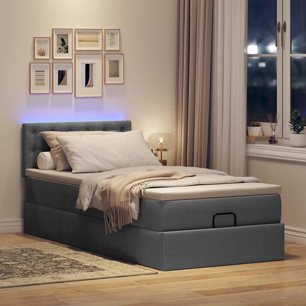 Lit ottoman avec matelas et LED gris foncé 90x200 cm tissu - XIOS